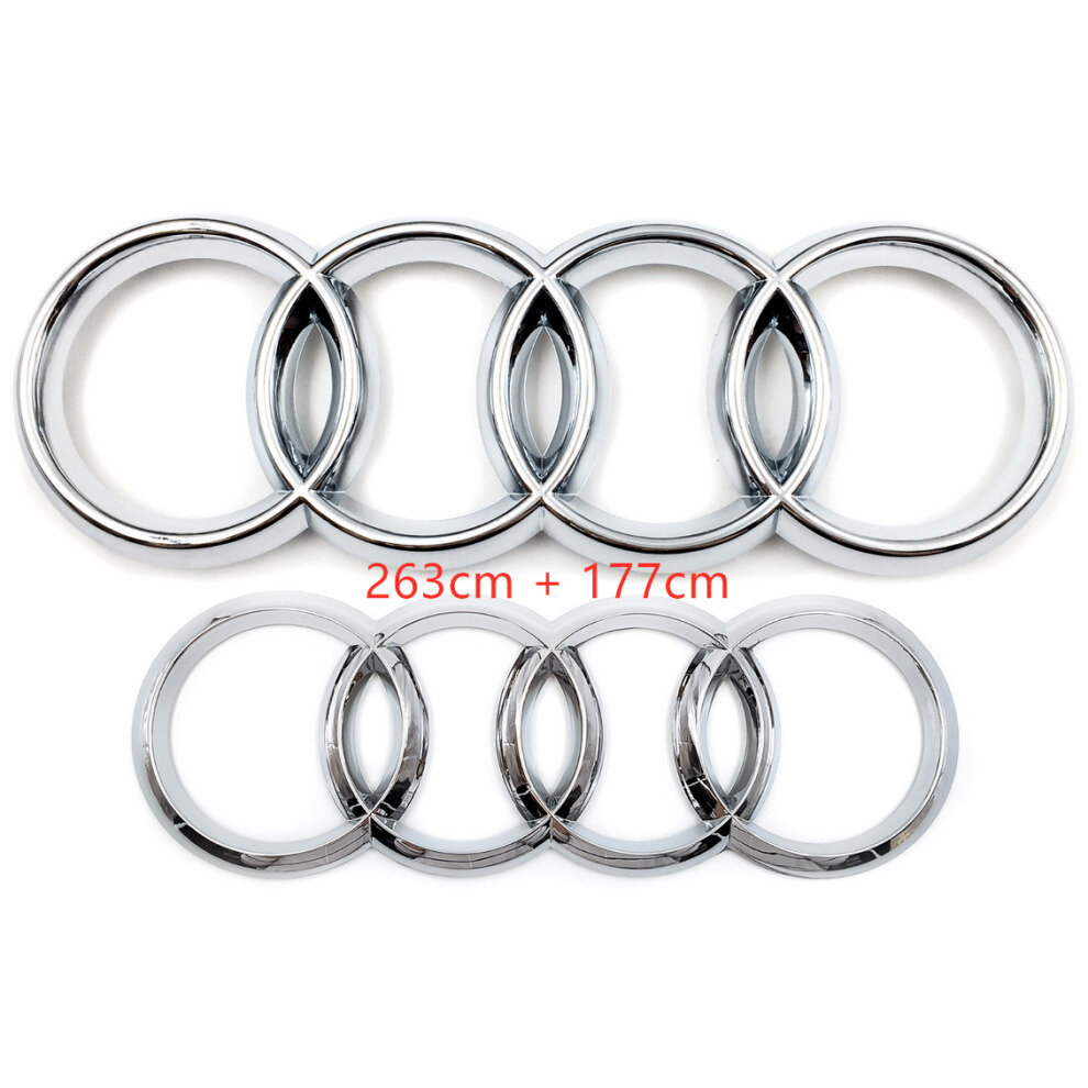 ( 263Mm+177Mm) Audi Rings Logo Front Grill & Rear Trunk Emblem Silver 4754135884467