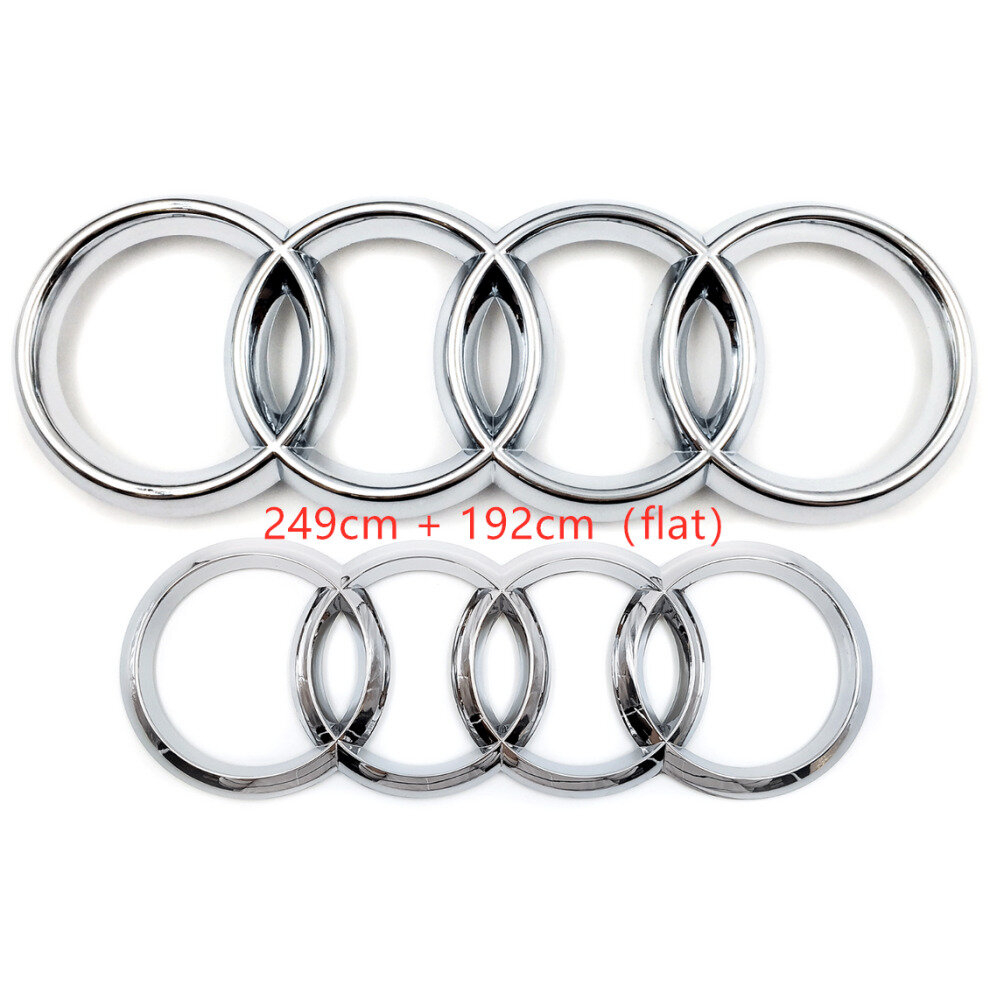 ( 249Mm+192Mm Flat) Audi Rings Logo Front Grill & Rear Trunk Emblem Silver 4754135884481