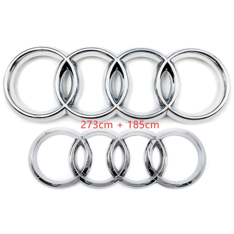 ( 273Mm+185Mm) Audi Rings Logo Front Grill & Rear Trunk Emblem Silver 4754135884436