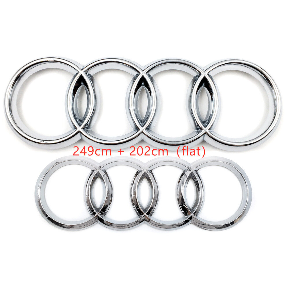 ( 249Mm+202Mm Flat) Audi Rings Logo Front Grill & Rear Trunk Emblem Silver 4754135884474
