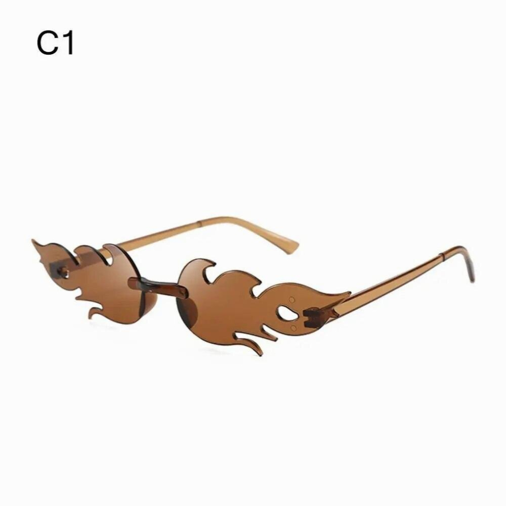 Fire Flame Sunglasses For Women Rimless Sunglasses Novelty Metal Frame Uv400 Cycling Sun Glasses Party Cosplay Eyewear Multicoloured