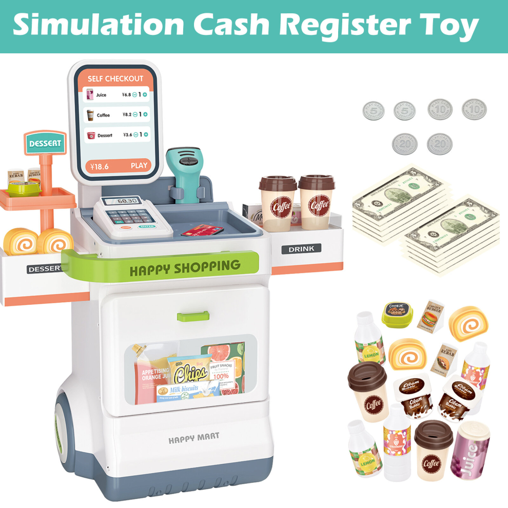 47PCS Simulation Cash Register Toy Pretend Supermarket Cart Shopping Toys Grocery Store Food Accessories Christmas Birthday Gift 
