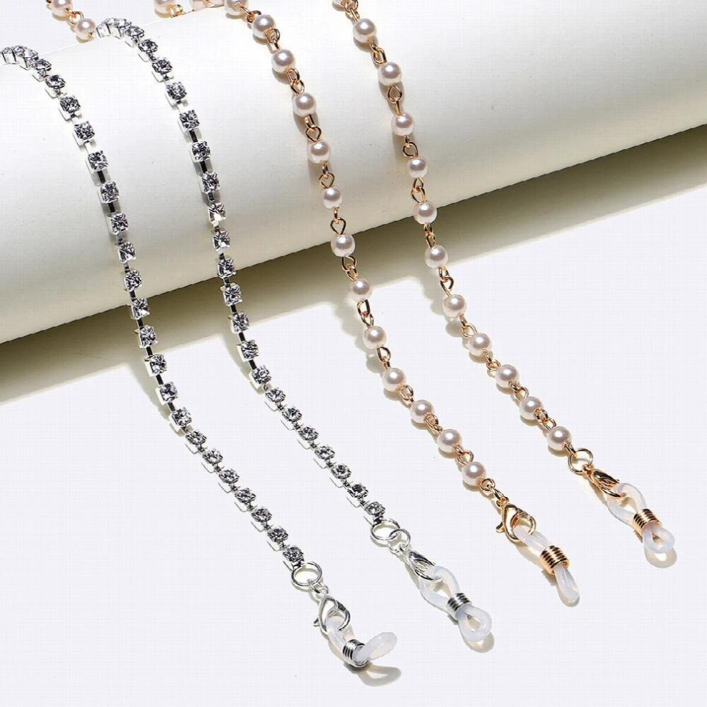 2 Pcs / Set Clear Zircon Sunglasses Chain Reading Glasses Chains Lanyards Eyeglasses Strap Eyewear Cord Rope for Women