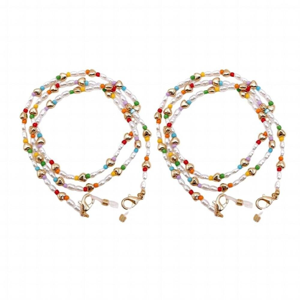 Multicoloured 2 Pieces Eyeglasses Chain Detachable Decorative Heart Shape Colorful Sunglasses Cord Accessories With Clips