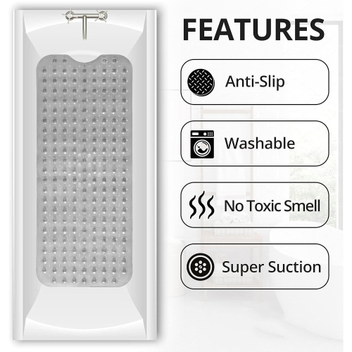 Extra Long Bath Mat Shower Mat Mildew Resistant Non-slip Bathtub Mat 2