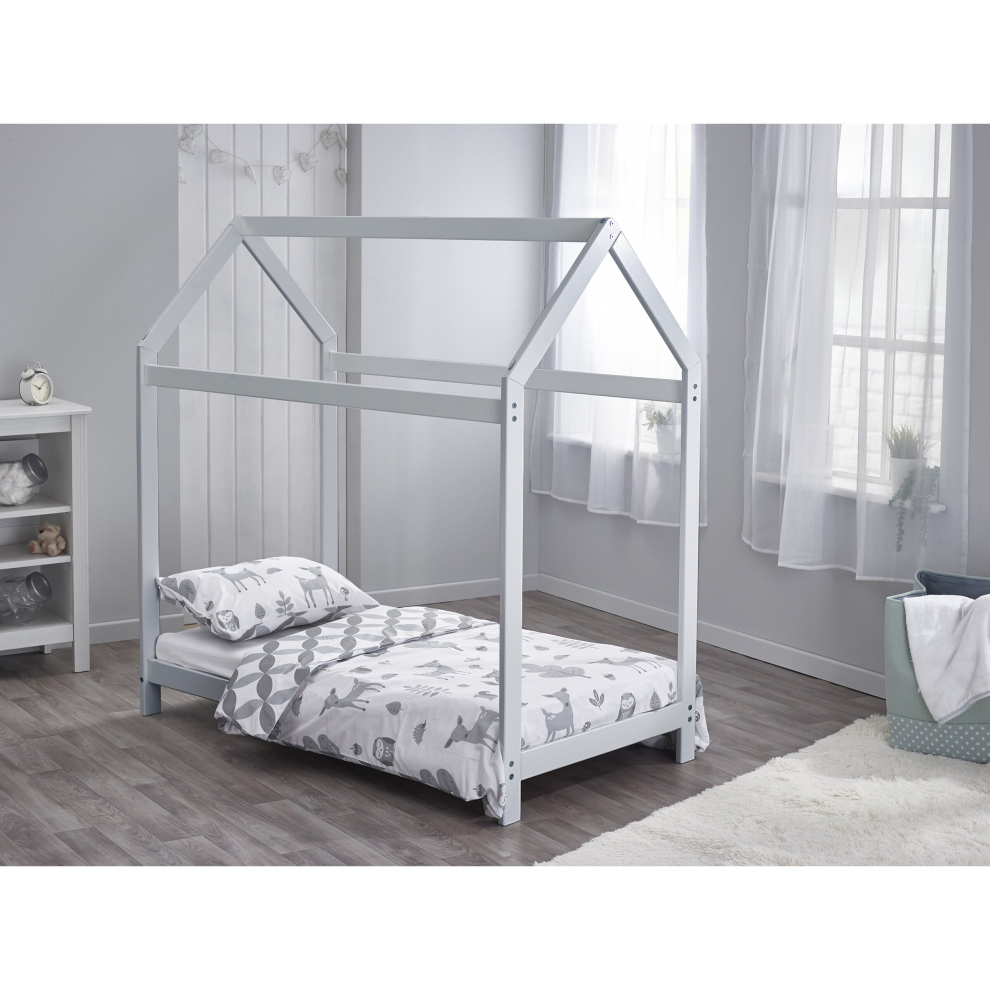 Harper Toddler Bed House Grey Bundle with Mattress Pillow & Duvet Set