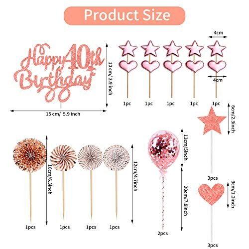 Happy 40th Birthday Cake Topper Rose Gold Glitter 40th Birthday Cake