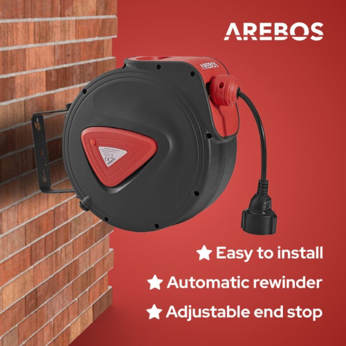 AREBOS AREBOS Cable Reel Automatic Cable Rewinder Wall Mount Extension Cable 20m 2