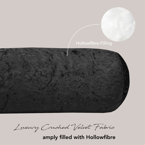 (Black) Crushed Velvet Round Bolster Pillow 2