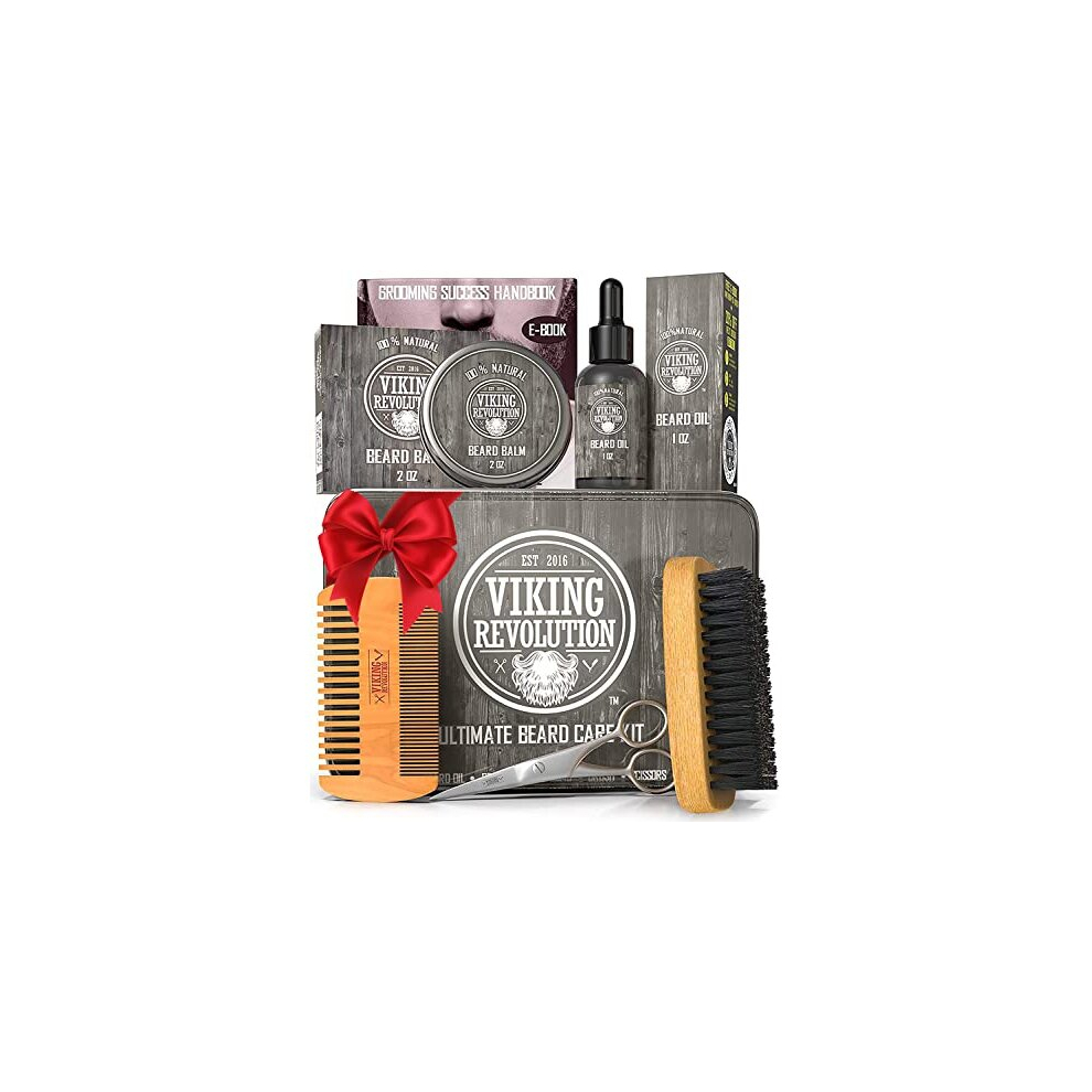 Viking Revolution Beard Care Kit For Men- Sandalwood- Ultimate Beard Grooming Kit Includes 100% Boar Beard Brush, Wood Beard Comb, Sandalwood Beard Balm, Sandalwood