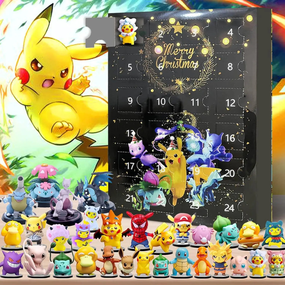 (Black) Pokemon Pikachu Christmas Advent Calendar Box Poke Fun Cute Elf Christmas Toy