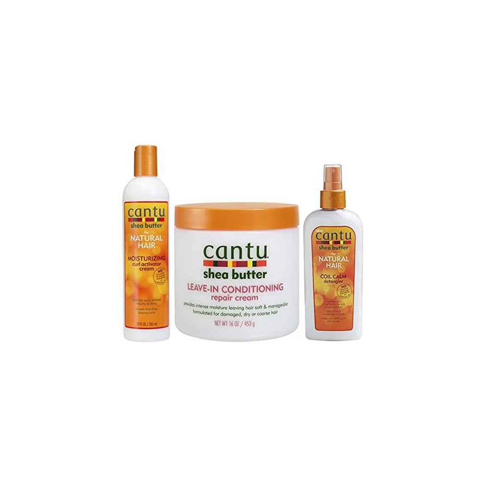 Shea Butter Moisturizing Curl Activator Cream, Leave-In Conditioning Repair Cream & Coil Calm Detangler (Set of 3)