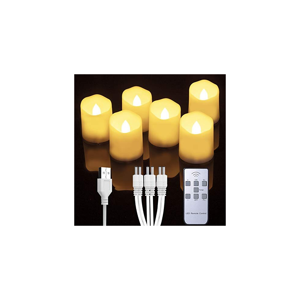 Rechargeable Flameless Tealights Votive Candles with Remote, Battery Tea Lights with Timer, 6 PCS Electric Fake Candle in Warm White (USB Charging