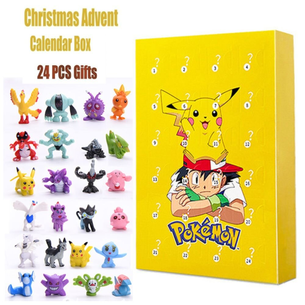 (Yellow) Pokemon Pikachu Christmas Advent Calendar Box Poke Fun Cute Elf Christmas Toy