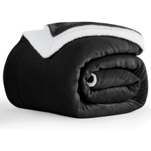 (Double : (150 x 200)CM, Black Sherpa- Throw Blankets) Sherpa Fleece Throw Blanket Soft Warm Plush Thick