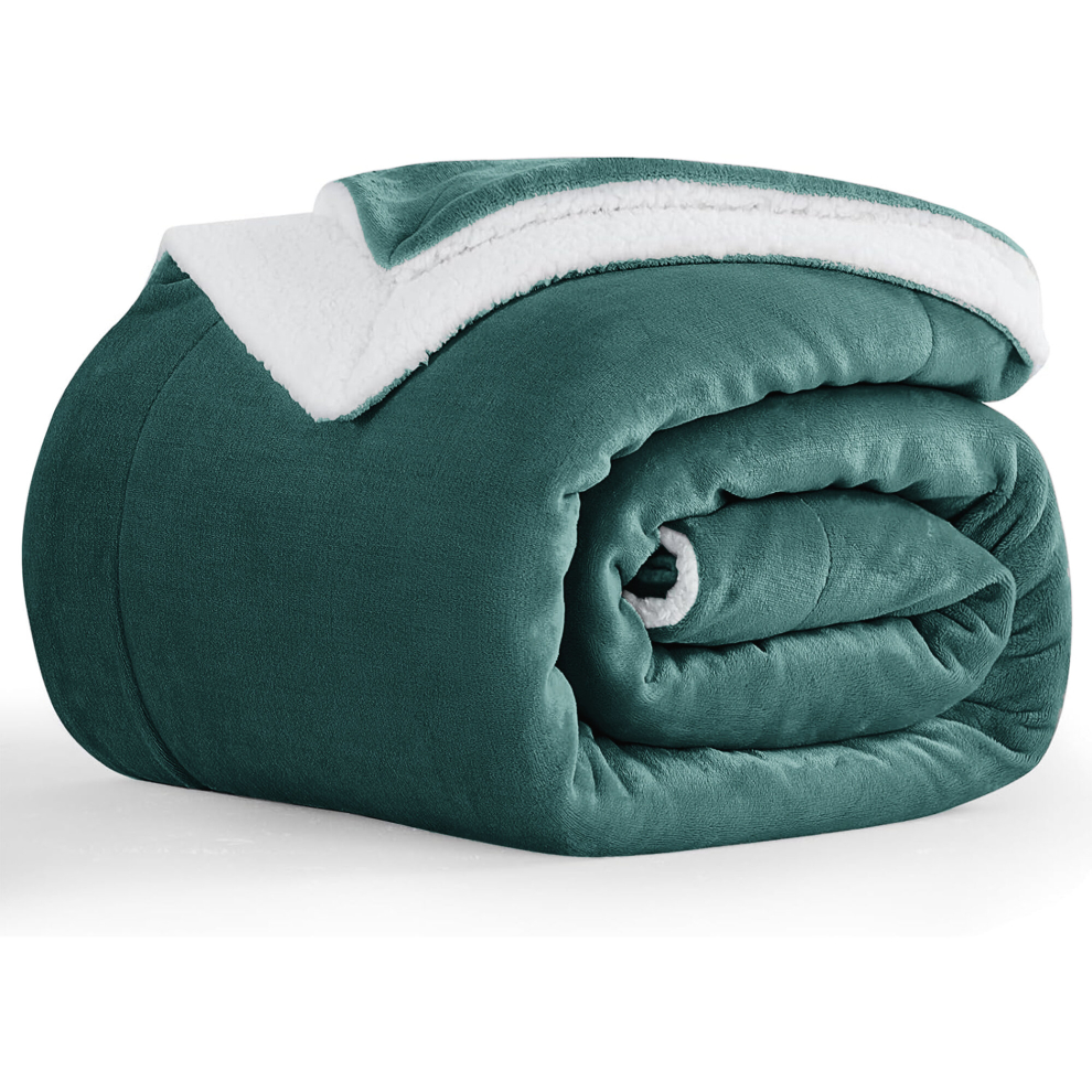 (Double : (150 x 200)CM, Green Emerald Sherpa- Throw Blankets) Sherpa Fleece Throw Blanket Soft Warm Plush Thick