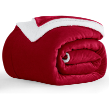 (Double : (150 x 200)CM, Red/ Burgundy Sherpa- Throw Blankets) Sherpa Fleece Throw Blanket Soft Warm Plush Thick