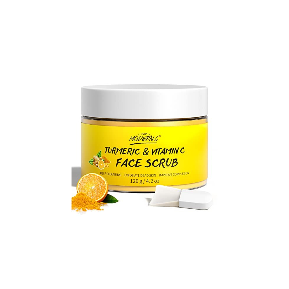 Face Scrub Turmeric and Vitamin C, Facial Peeling Cream Organics Microdermabrasion Facial Scrub, Brightening Exfoliating Clears Blackheads, Strawberry