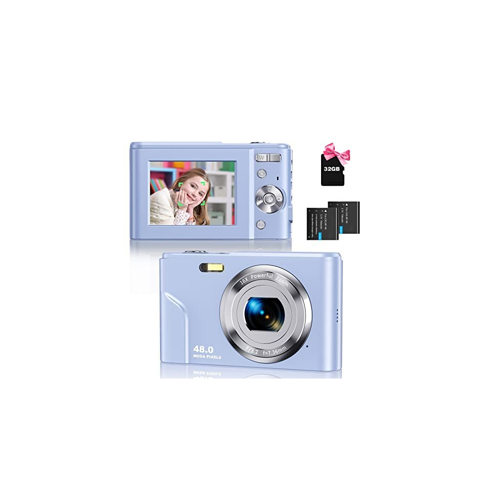 Digital Camera Autofocus with 32G Memory Card FHD 1080P 48MP 16X Digital Zoom Easy to Use Portable Cameras for Photography for Kids Teenager Beginner