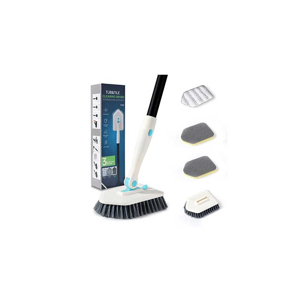 3-In-1 Shower Cleaning Brush with 51'' Long Handle, Fixable Bathroom Cleaning Brush, Long Handled Scrubbing Brush for Bathroom Tile, Adjustable