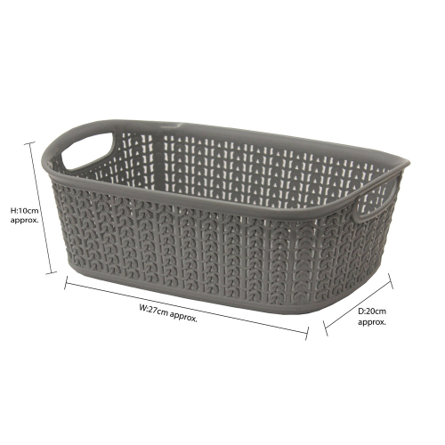 JVL Knit Design Loop Plastic Rectangular Small Storage Basket with Handles, Grey, 20 x 26 x 9.5 cm, 3 Litres 2