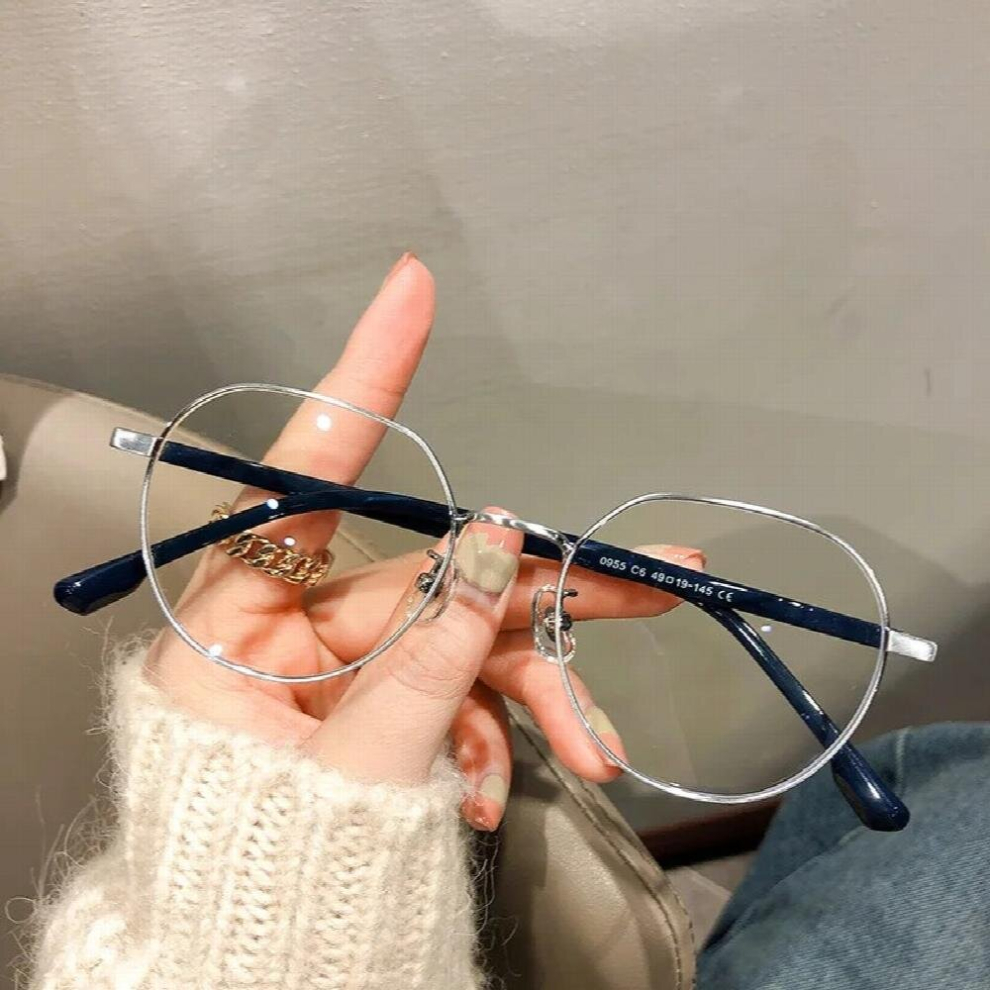 Oval Frame Anti-blue Light Flat Glasses Metal Sheet Frame Unisex Unisex Wearable Glasses Can Be Equipped with Myopia
