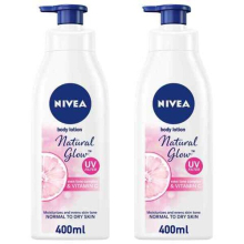 NIVEA Moisturiser Even Tone Body and hand Lotion Natural Glow 400ml Pack of 2