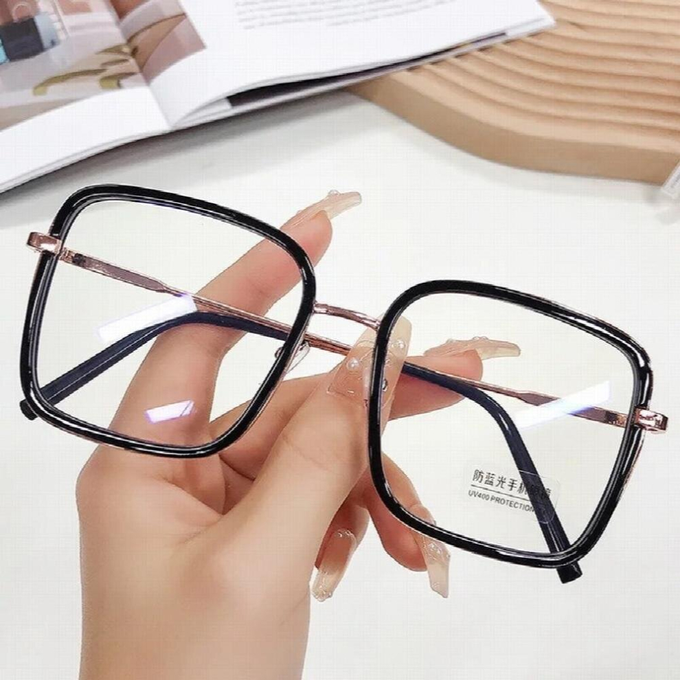 Square Anti-Blue Light Glitter Glasses Women Men Oversized Frame Eye Protection Ultra Light Eyeglasses Office Computer Goggles