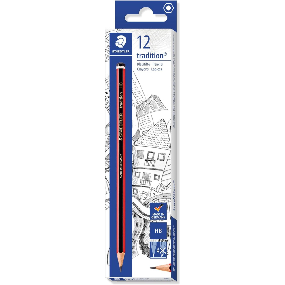 STAEDTLER 110-HB Tradition Graphite Pencil for Drawing & Sketching - HB (Box of 12)