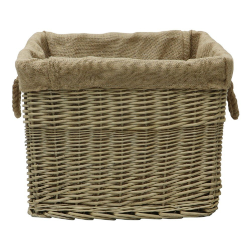 JVL Antiques Wash Canvas Lined Rectangle Log Basket with Rope Handles 2