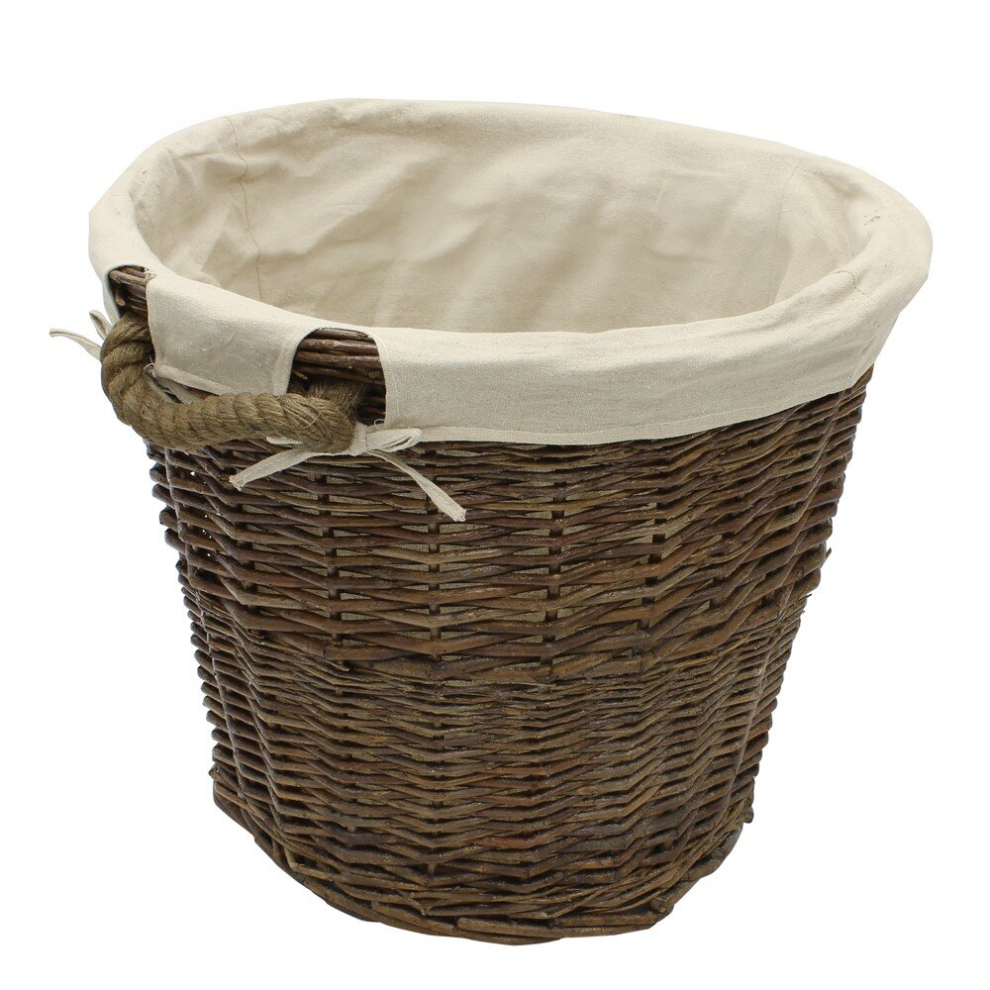 JVL Medium Lined Dark Willow Log Basket with Rope Handles