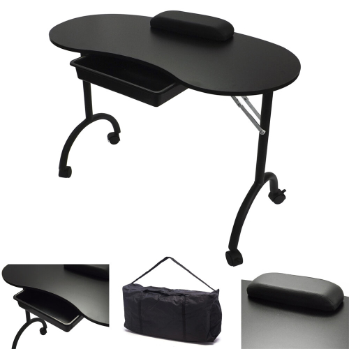 (Black) RayGar Portable Foldable Mobile Nail Table Desk