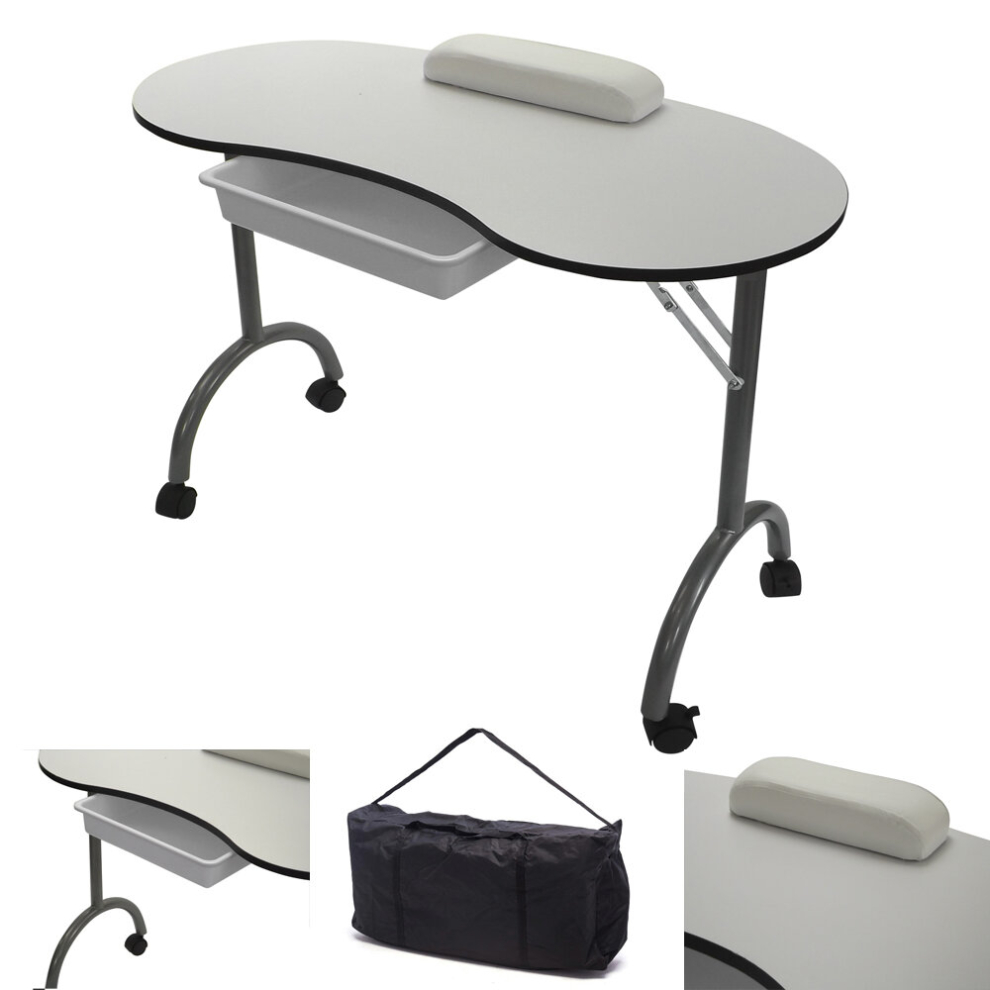 (White) RayGar Portable Foldable Mobile Nail Table Desk