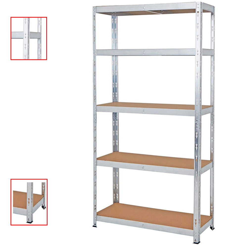 5Tier Boltless Garage Storage Shelving Steel  Galvanised 180x90x30cm