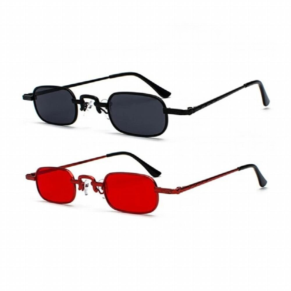 2Pcs Retro Punk Glasses Clear Square Sunglasses Female Retro Sunglasses Men Metal Frame - Red & + Gray-image-OPC-PCRNCRB-NEW