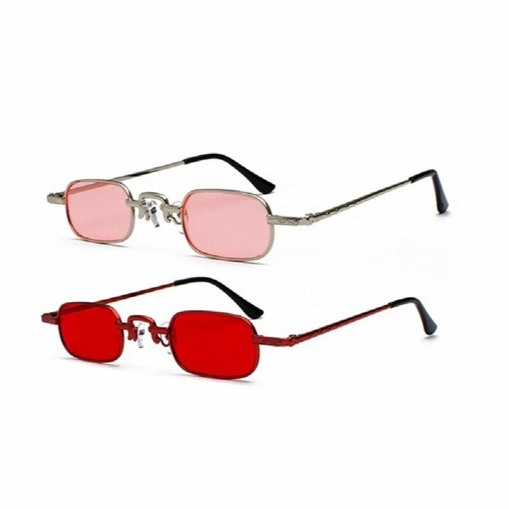 2 Pcs Retro Punk Glasses Clear Square Sunglasses Female Retro Sunglasses Men Metal Frame - Pink+Silver & Red-image-OPC-PCRNCS5-NEW