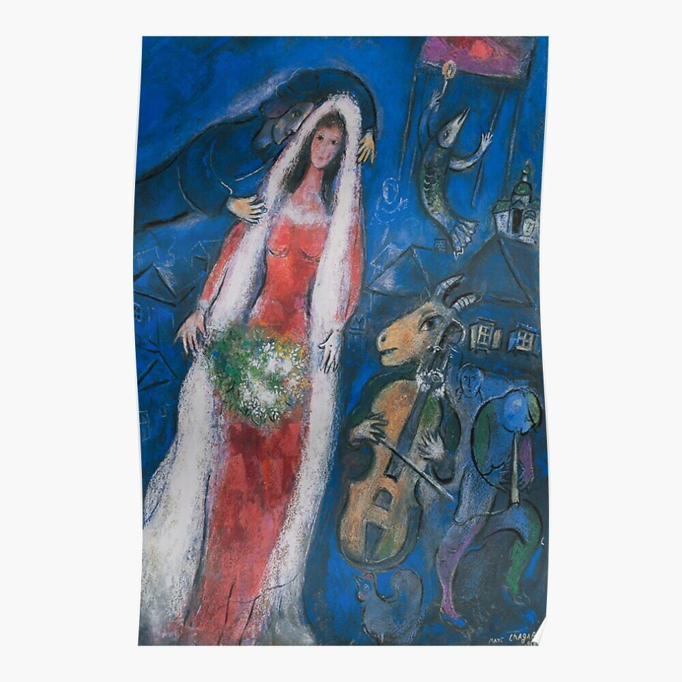 Posters La Mariee by Marc Chagall 16x20 inch or 20x20 inch Wall Art Soccer Print