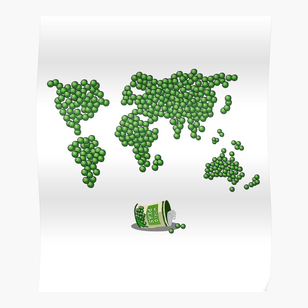 Posters World Peas. Funny Puns. World Peace. 16x20 inch or 20x20 inch Wall Art Soccer Print