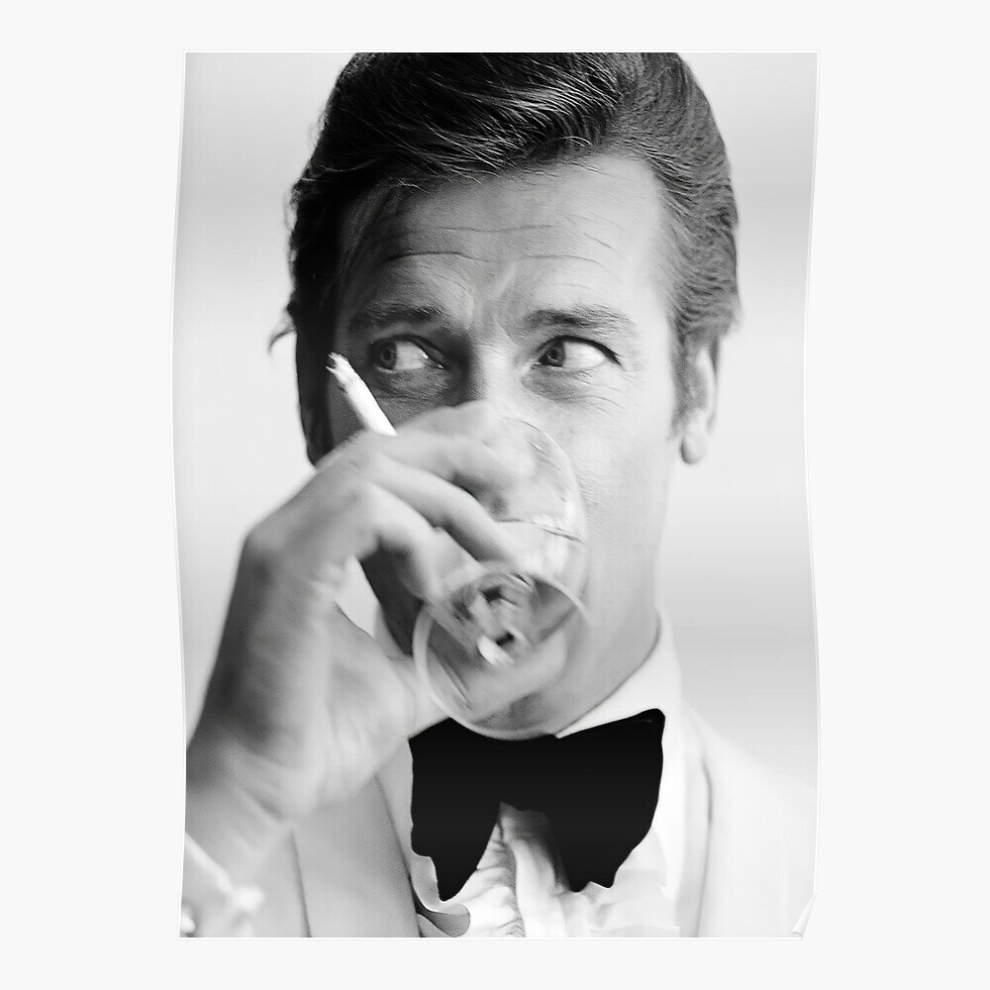Posters Roger Moore with Martini Retro Vintage 16x20 inch or 20x20 inch Wall Art Soccer Print