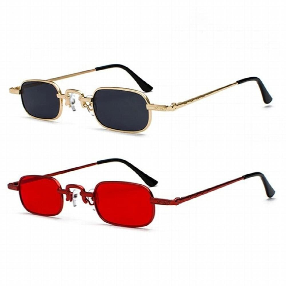2 Pcs Retro Punk Glasses Clear Square Sunglasses Female Retro Sunglasses Men Metal Frame, Gray + & Red-image-OPC-PCRNCYR-NEW