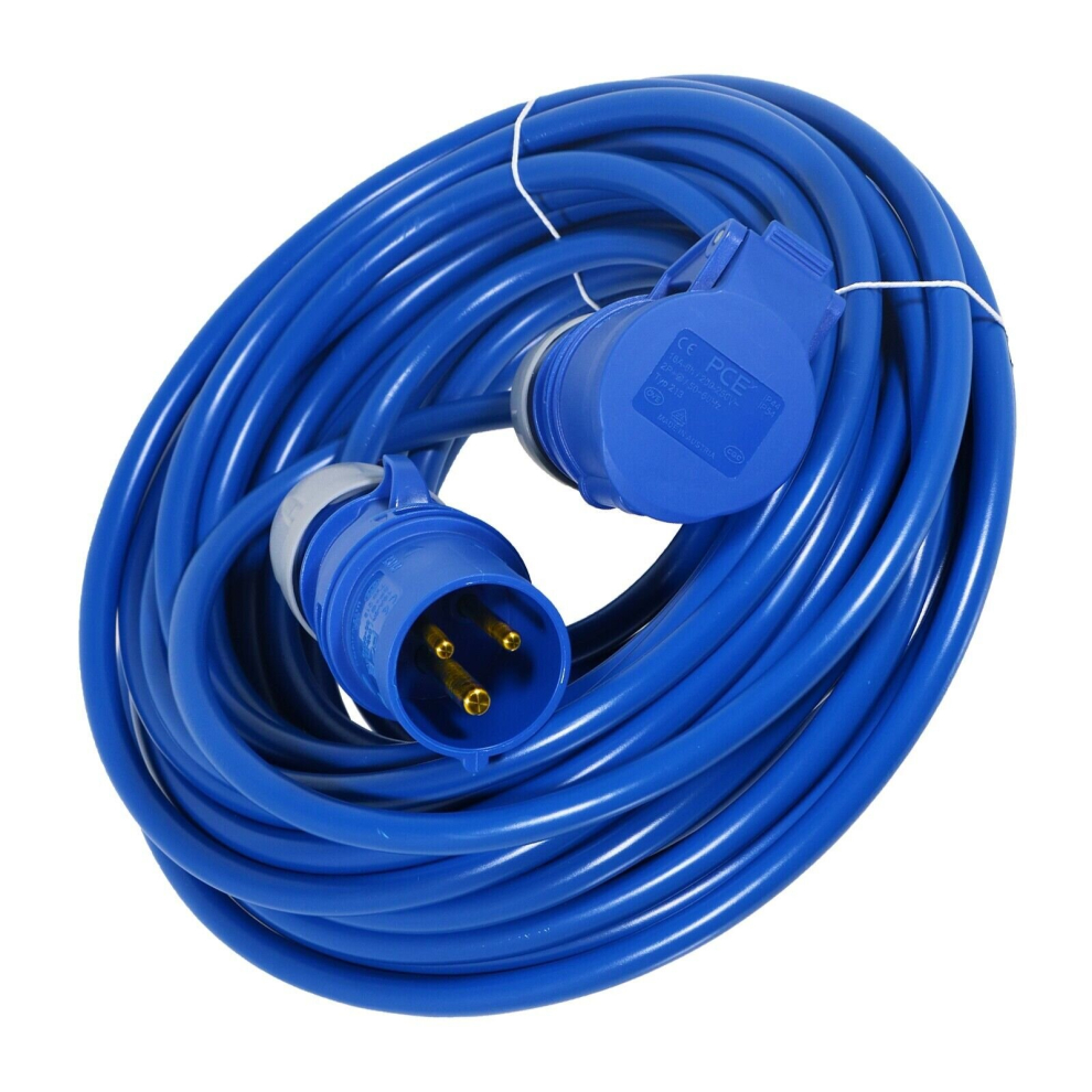 16A Extension Lead 14m 240V 2.5mm Outdoor Caravan Motorhome Hook Up Heavy Duty Power Cable (Blue)