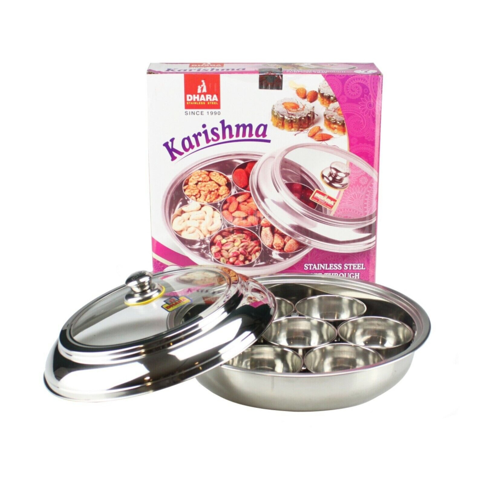 8PC Stainless Relish Chutney Pickle Dish Bowls Tray Spice Tin