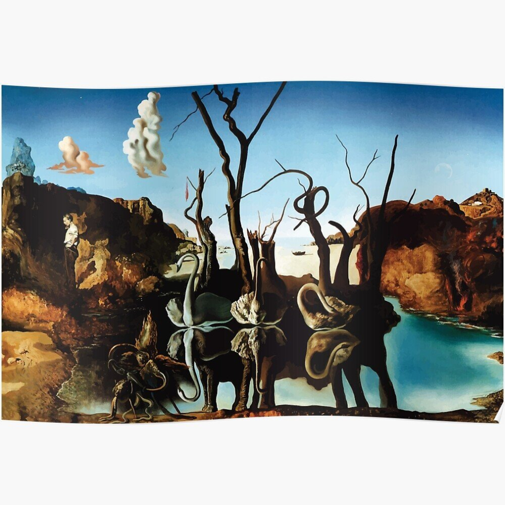 Whibos Posters Salvador Dali Swans Reflecting Elephants 16X20 Inch Or 20X20 Inch Wall Art Soccer Print