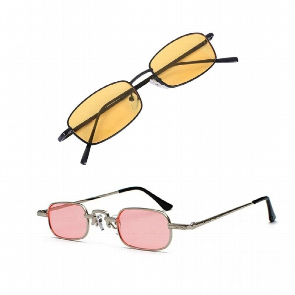 Women Men Rectangle Sunglasses S8004 Frame Yellow & Clear Square Sunglasses Female Men Metal Frame-Pink & Silver-image-OPC-PCRNPCX-NEW
