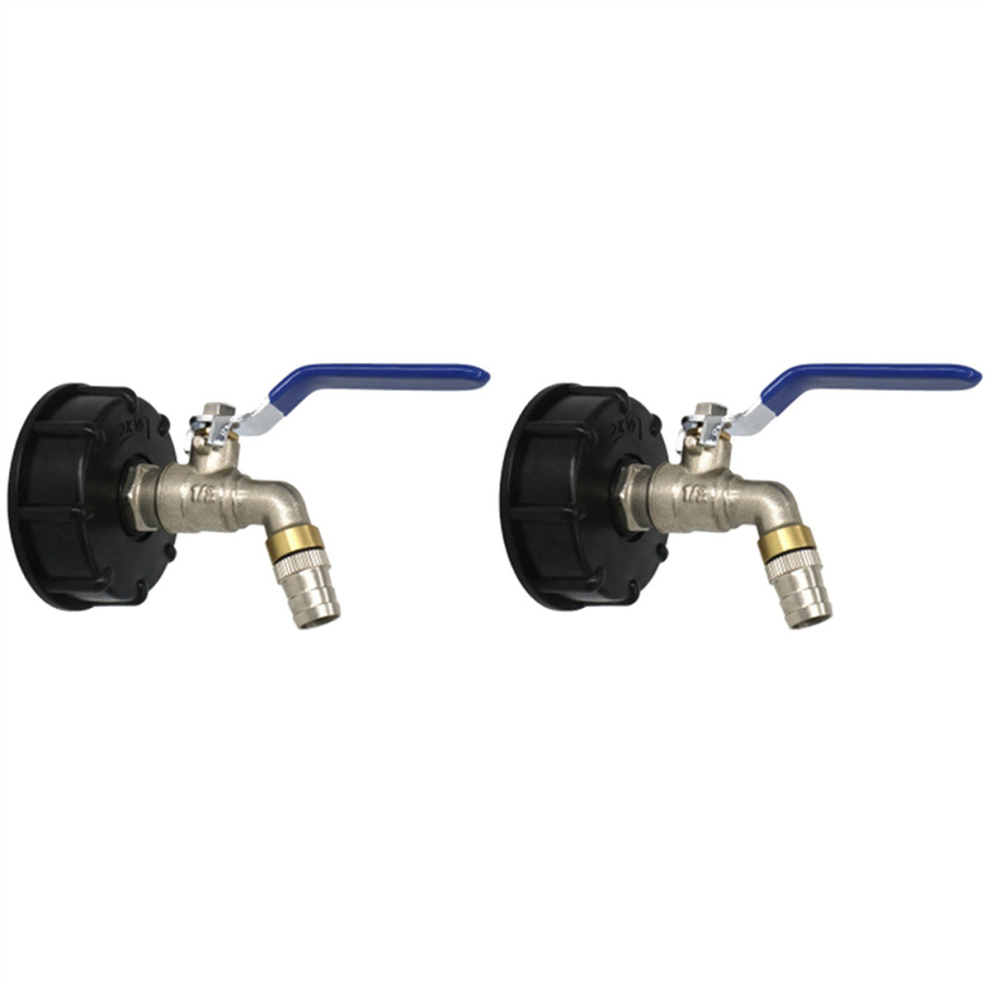 2X IBC Ball Outlet Tap Tank 3/4Inch Drain Adapter S60X6 1000 L Tank Rainwater Container Brass Hose Faucet Valve