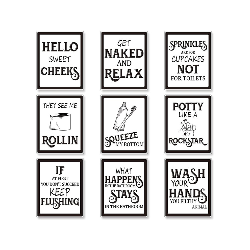 9 Pieces Bathroom Wall Art Wall Decor, Funny Vintage Bathroom Sign Bathroom Posters for Wall Restroom Bathroom Decor