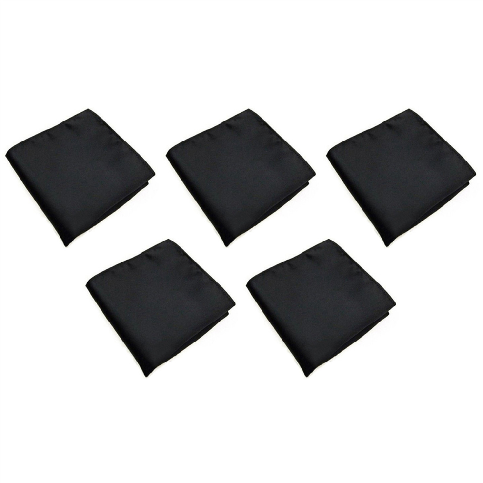 5X Men's Pocket Hanky Plain Color Wedding Party Square Hankerchief (Black)