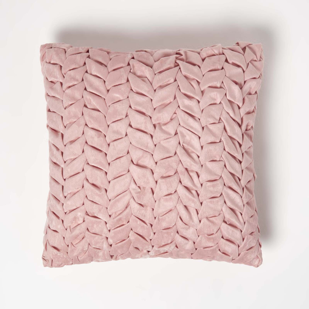 Homescapes (Pink) Grace Pleated Velvet Cushion Pink