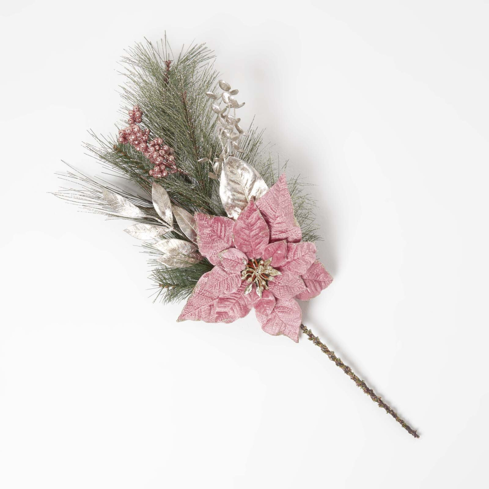 Homescapes Pink & Green Poinsettia Christmas Swag, 71 Cm