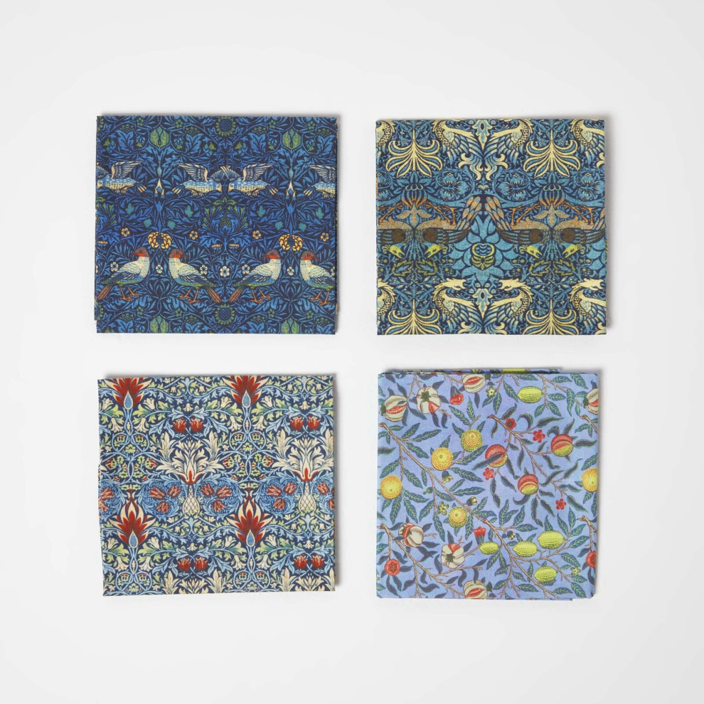 Set of 4 Blue William Morris Fat Quarters